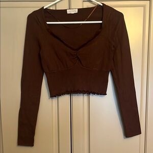 La Hearts Chocolate Long Sleeve Crop Top